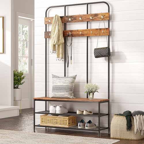 HOOBRO Hall Tree with Bench, Entryway Bench with Coat Rack, Mud Room Rack with - Image 2