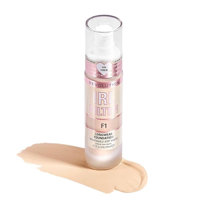 Revolution Beauty, IRL Filter Longwear Foundation, Soft & Breathable Formula, Medium to Full Coverage, Matte Finish, F1, 0.7 Fl. Oz