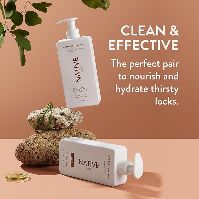 Native Coconut & Vanilla Shampoo and Conditioner Contain Naturally Derived Ingredients | All Hair Types, Color & Treated, Fine to Dry Damaged, Sulfate & Dye Free - 2-Pack