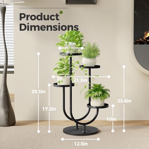 Bamworld Metal Plant Stand 4 Pots Corner Black - Image 2