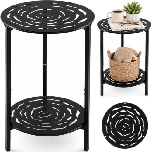 Extra-large 2-tier Metal Round Side Table Black 16" Accent Coffee Tables Small by Unknown