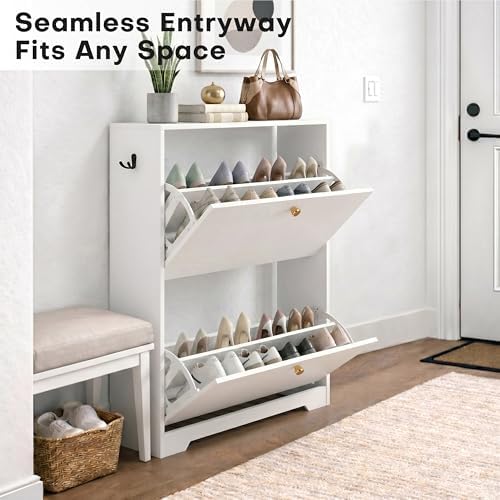 Nicetree Shoe Cabinet with 2 Flip Drawers, Modern Entryway Organizer - Image 4