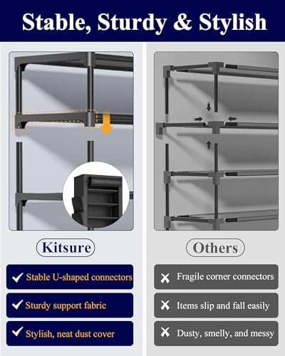 Kitsure 10-Tier Shoe Rack with Cover, Vertical Shelf, 17.5" Wide - Image 6