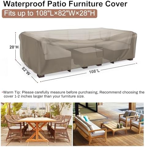 Mrrihand Outdoor Patio Furniture Covers Waterproof 108"Lx82"Wx28"H Brown - Image 2