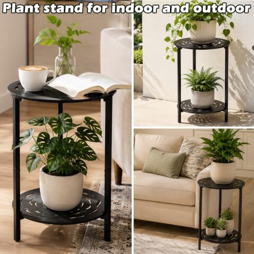 Extra-large 2-tier Metal Round Side Table Black 16" Accent Coffee Tables Small - Image 7