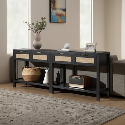 SICOTAS 79" Black Rattan Console Table - Image 4