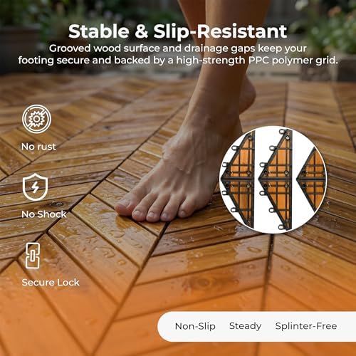 Majestick Goods 4-Pack Herringbone Edge Acacia Wood Interlocking Deck Tiles - Image 4