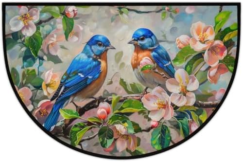 Flower Bird Oil Painting Half Round Door Mat Non-Slip Soft Doormats - Image 5