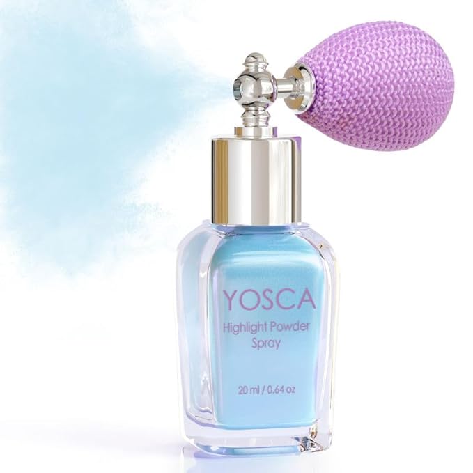 Yosca Highlighter Powder Spray, 20ML Cosmetic Grade Shimmer Powder Blue Glitter Spray Sparkle Highlighter Makeup Festival Concert Accessorise for Rave Clothes Hair Face Nail Art - Cedre Lake
