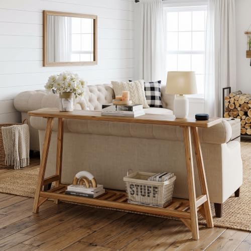 54" Solid Wood Console Table, 2-Tier Farmhouse Entryway Tables Behind Couch - Image 5