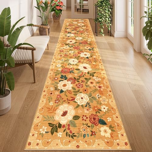 DUKINO 2.6x12 Kitchen Runner Rug, Floral Non Slip Long Washable Rug by DUKINO