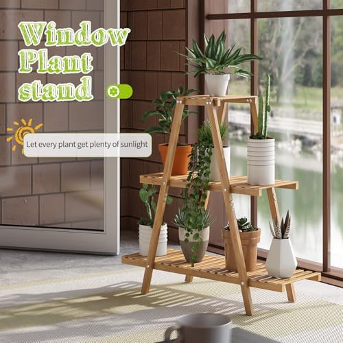 BMOSU Plant Stand Bamboo for Indoor Outdoor Tiered Plant Shelf 8 Potted Flower - Image 3