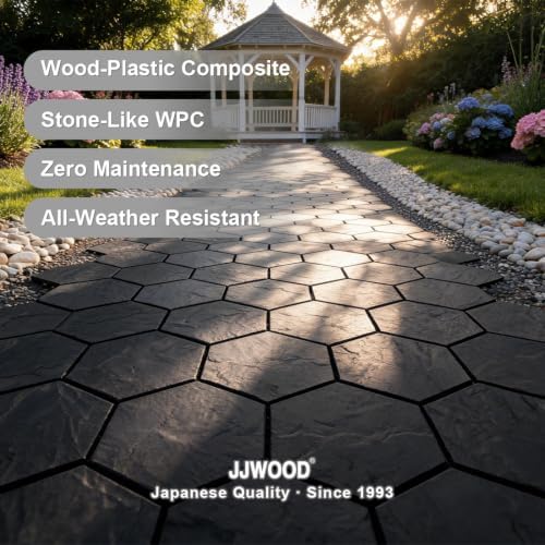 JJWOOD Hexagonal Stone-Look Interlocking Deck Tiles, Matte Rock Texture Outdoor - Image 3