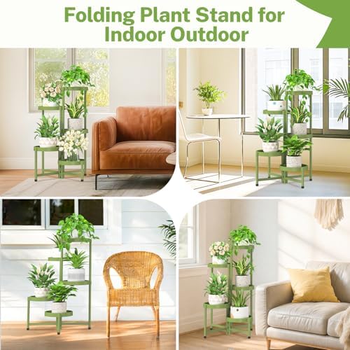 iDavosic.ly 5 Tier Folding Plant Stand Indoor Outdoor, Plastic Tray - Image 6