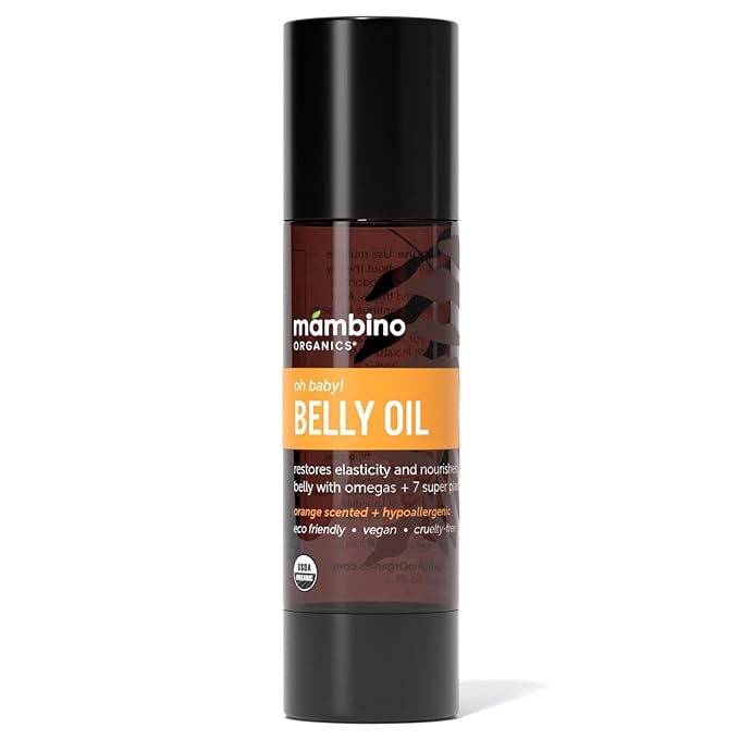 Mambino Organics Oh Baby! Belly Oil – Organic Elasticity Serum with Egyptian Calendula, Vietnamese Tamanu & Dutch Shea – Pregnancy Oil for Stretch Marks – Vegan Cruelty-Free Maternity Care, 4 fl oz