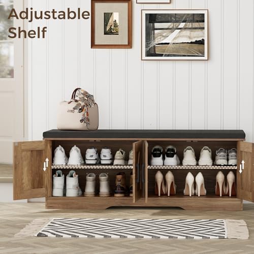HOMSHO Farmhouse Shoe Storage Bench - Image 4