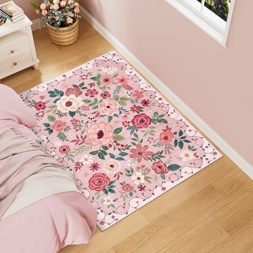 DUKINO 3x4 Area Rug, Floral Washable Rug by DUKINO
