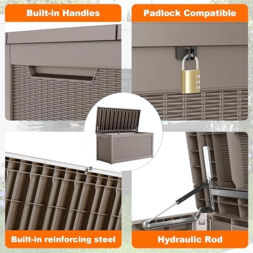 PatioZen 320 Gallon Resin Deck Box, Outdoor Lockable Storage Box - Image 4