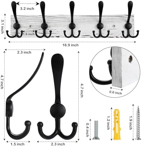 Kuhome 2pcs Coat Rack Wall Mount Wooden Hat Rack - Image 2