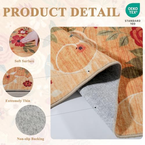 DUKINO 2.6x12 Kitchen Runner Rug, Floral Non Slip Long Washable Rug - Image 4