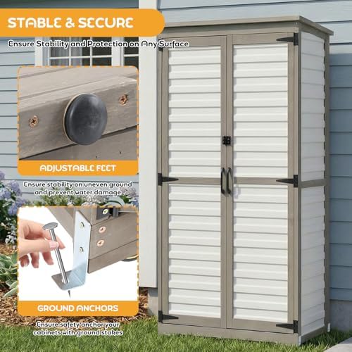 Outdoor Storage Cabinet, Wood & Plastic Garden Shed - Image 4
