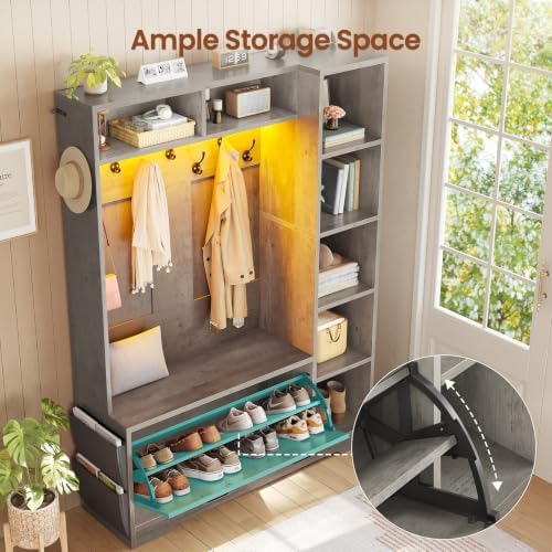 Itaar Hall Tree with Bench and Shoe Storage, Farmhouse Entryway Bench with Coat - Image 5