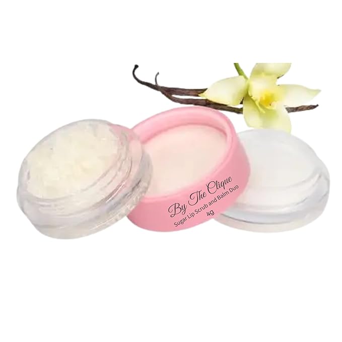Premium 2 in Exfoliating Sugar Lip Scrub and Smoothing Safflower Oil Infused Lip Balm Duo | All Natural Ingredients | Vegan, Gluten Free and Cruelty Free | Vanilla Sugar
