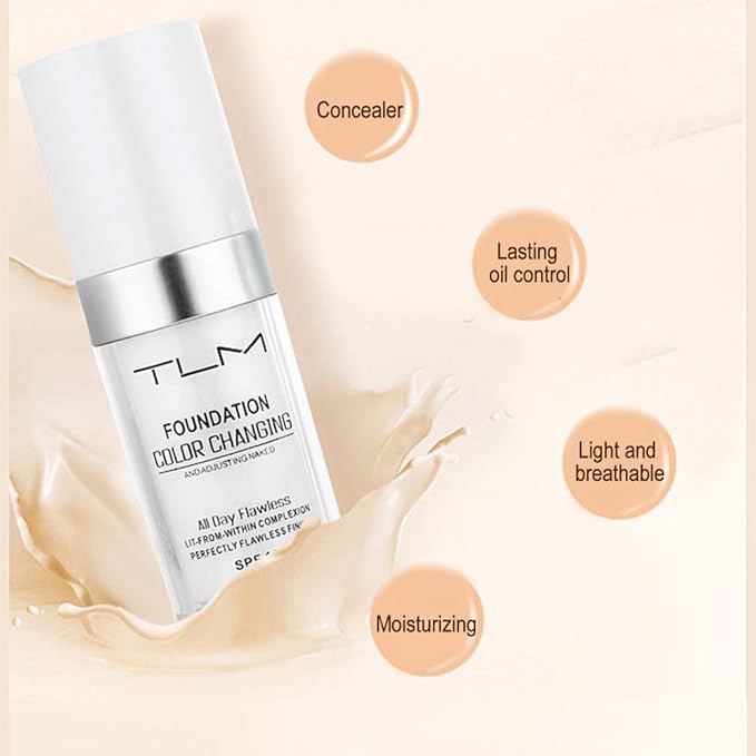 TLM Colour Changing Foundation - Flawless Coverage, Lightweight Formula, Adapts to Skin Tone, Hides Wrinkles & Lines, Hydrating & Long-Lasting, BB Cream Makeup Base Concealer Cover