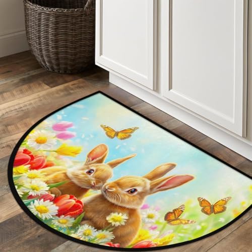 cfpolar Spring Easter Bunny Flower Half Round Door Mat Indoor Entrance Half - Image 7