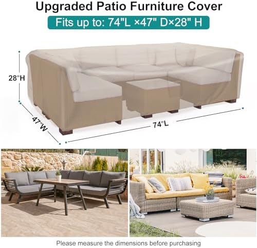 Waterproof Outdoor Patio Furniture Covers 74"L×47"W×28"H Brown - Image 2