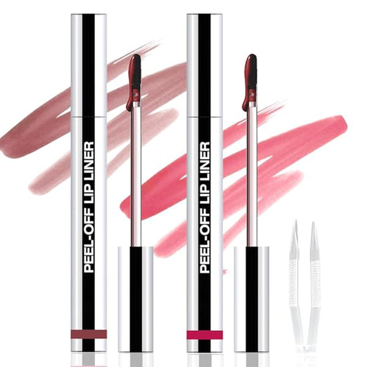 2Pcs Peel Off Matte Lip Gloss Stain-Lip Liner Tattoo with Tweezer, Long Lasting & Waterproof Delicate Peel Off Lip Stain, Transfer-Proof Lip Gloss for All Skin (03+06 2Pcs)