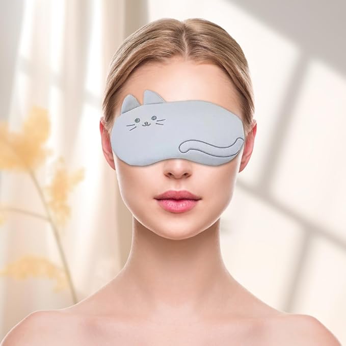 PERFECTSIGHT Kitty Sleep Eye Masks, Cute Plush Sleep Eye Cover Lightweight Adjustable Eyeshade Faux Fur Mask Cover for Women Men Sleep Travel Nap, Grey Cat