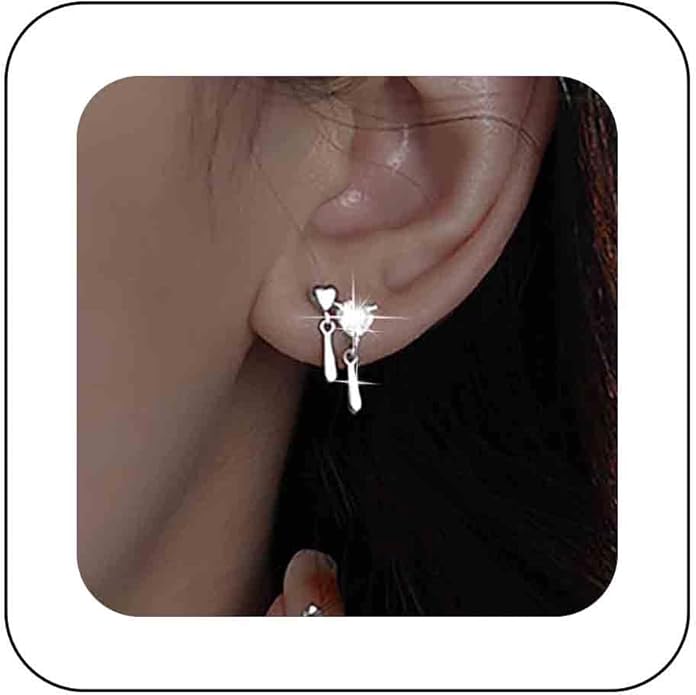 Vintage Crystal Heart Drop Earrings Silver Cz Teardrop Earrings Rhinestone Love Heart Stud Earrings Sparkly Tiny Heart Earrings Jewelry for Women
