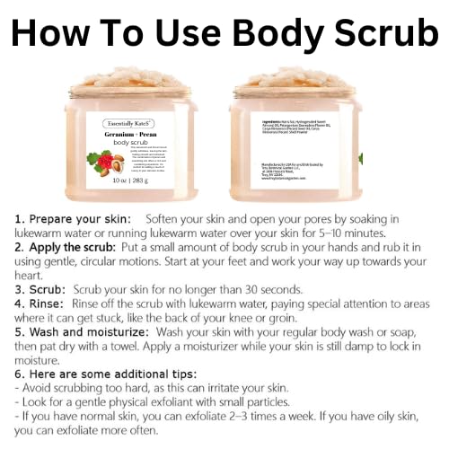 Geranium + Pecan Body & Foot Scrub 10 oz - a refreshing exfoliating experience, leaving your skin feeling smooth, soft, and revitalized - The best stocking stuffer.