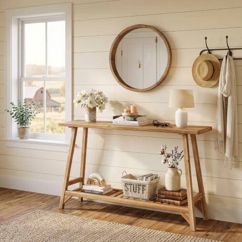 54" Solid Wood Console Table, 2-Tier Farmhouse Entryway Tables Behind Couch - Image 6