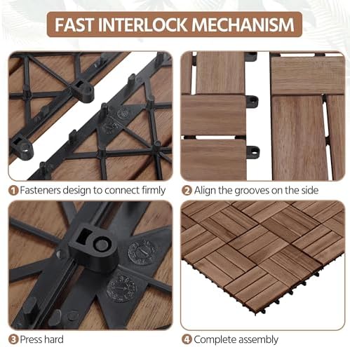 Yaheetech 54PCS Acacia Wood Deck Tiles Interlocking Patio Flooring - Image 5
