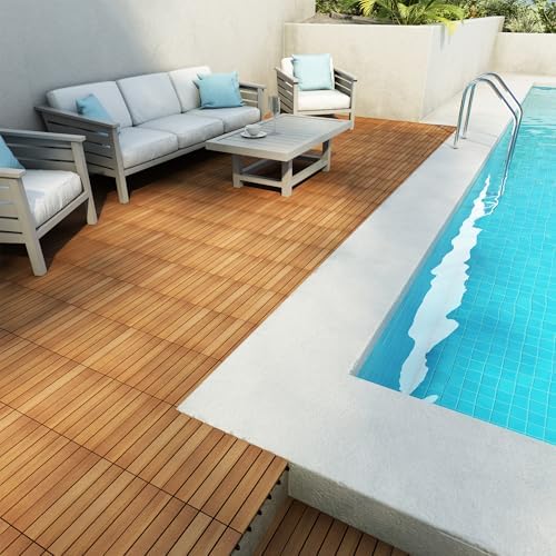 PrimeZone 162 PCS Solid Acacia Wood Interlocking Deck Tiles, Natural Wood - Image 3