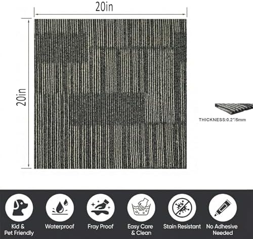20"x20" Peel and Stick Carpet Tiles, Self-Adhesive Floor Squares - Image 2