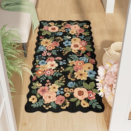 DUKINO 2x4 Rug for Entryway, Floral Washable Kitchen Rugs Non Slip by DUKINO