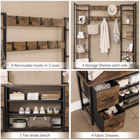 GiftGo Hall Tree with Bench and Shoe Storage 47.2" Entryway Coat Rack - Image 4