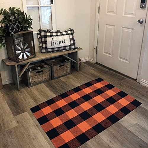 Fall Décor Orange and Black Plaid Rug, Hand-Woven Rug - Image 7