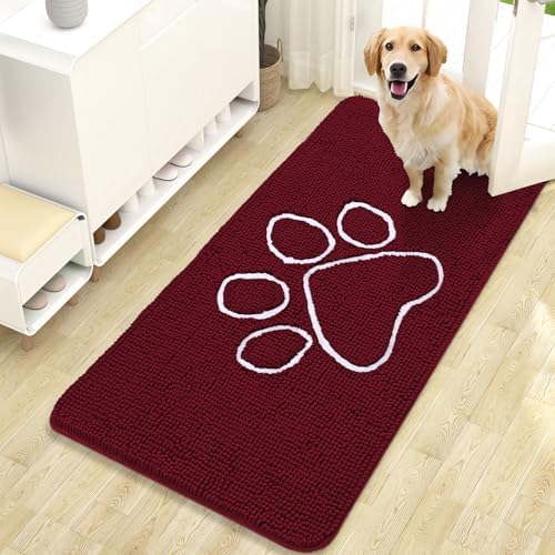 OLANLY Dog Door Mat for Muddy Paws 47x24, Paw Print Design Chenille Mud Mat by OLANLY