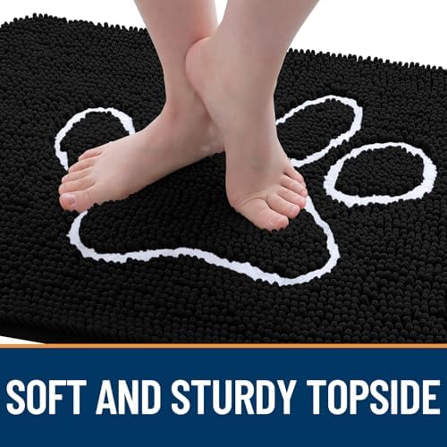 OLANLY Dog Door Mat for Muddy Paws 70x35, Paw Print Design Chenille Mud Mat - Image 4