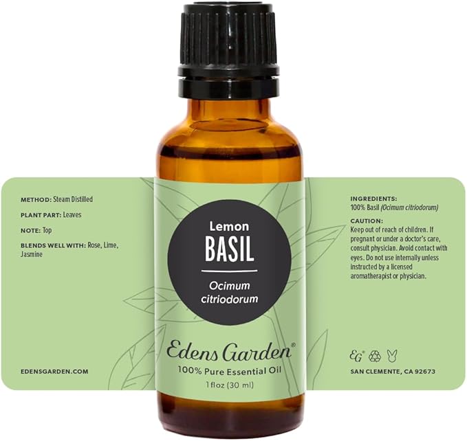 Edens Garden Basil- Lemon Essential Oil- 100% Pure Premium Grade, Undiluted, Natural, Therapeutic, Aromatherapy, The Best for Diffuser, Candle, Laundry, Humidifiers 30 ml (1 fl oz)