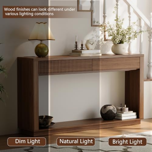 63 Inch Console Table with Storage, Fluted Wood Entryway Table - Image 5