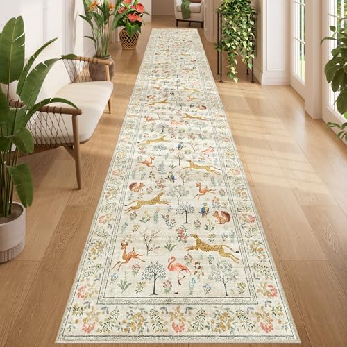 DUKINO 2.6x14 Runner Rug for Hallway, Washable Animal Rug Non Slip by DUKINO