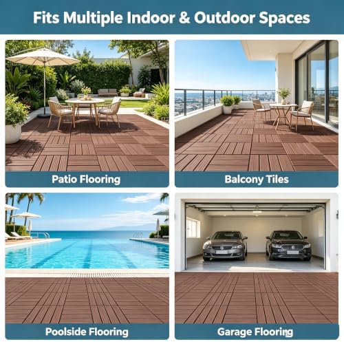 44 Pack Brown 12x12 PP Plastic Interlocking Deck Tiles, Waterproof Indoor - Image 3