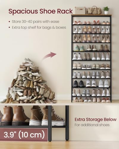 VASAGLE Shoe Rack with 9 Mesh Shelves and 1 Large Top - Image 4