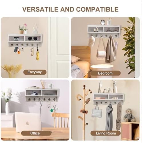 Key Holder Wall Mount with Mail Organizer, 6 Hooks & Shelf - Image 5