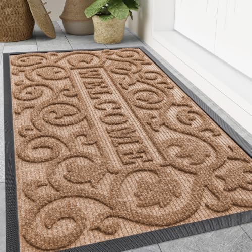 Smiry Front Door Mat Outside Entrance, Low Profile Rubber Doormat by Smiry